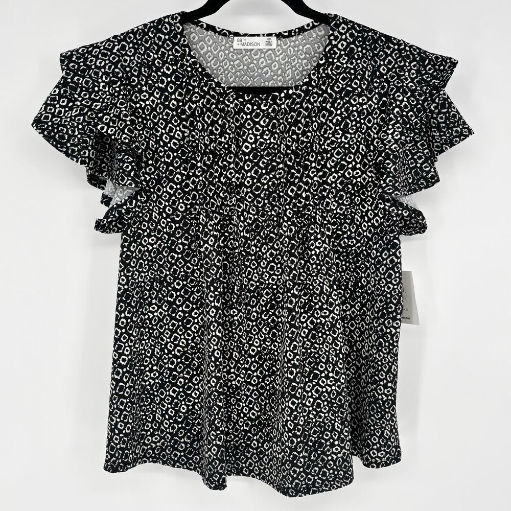 89th & Madison NWT Ruffle Flutter Sleeve Pleated Blouse Size M